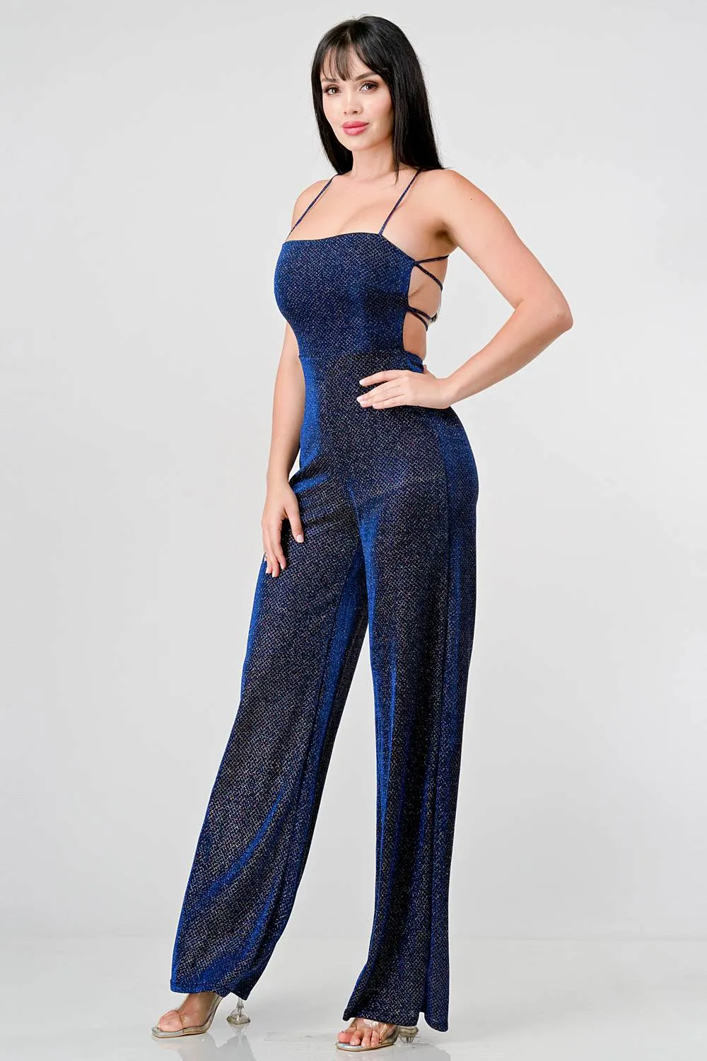 CLASSY NYLON GLITTER CROSSED BACK JUMPSUIT sold by privy product image thumbnail 2