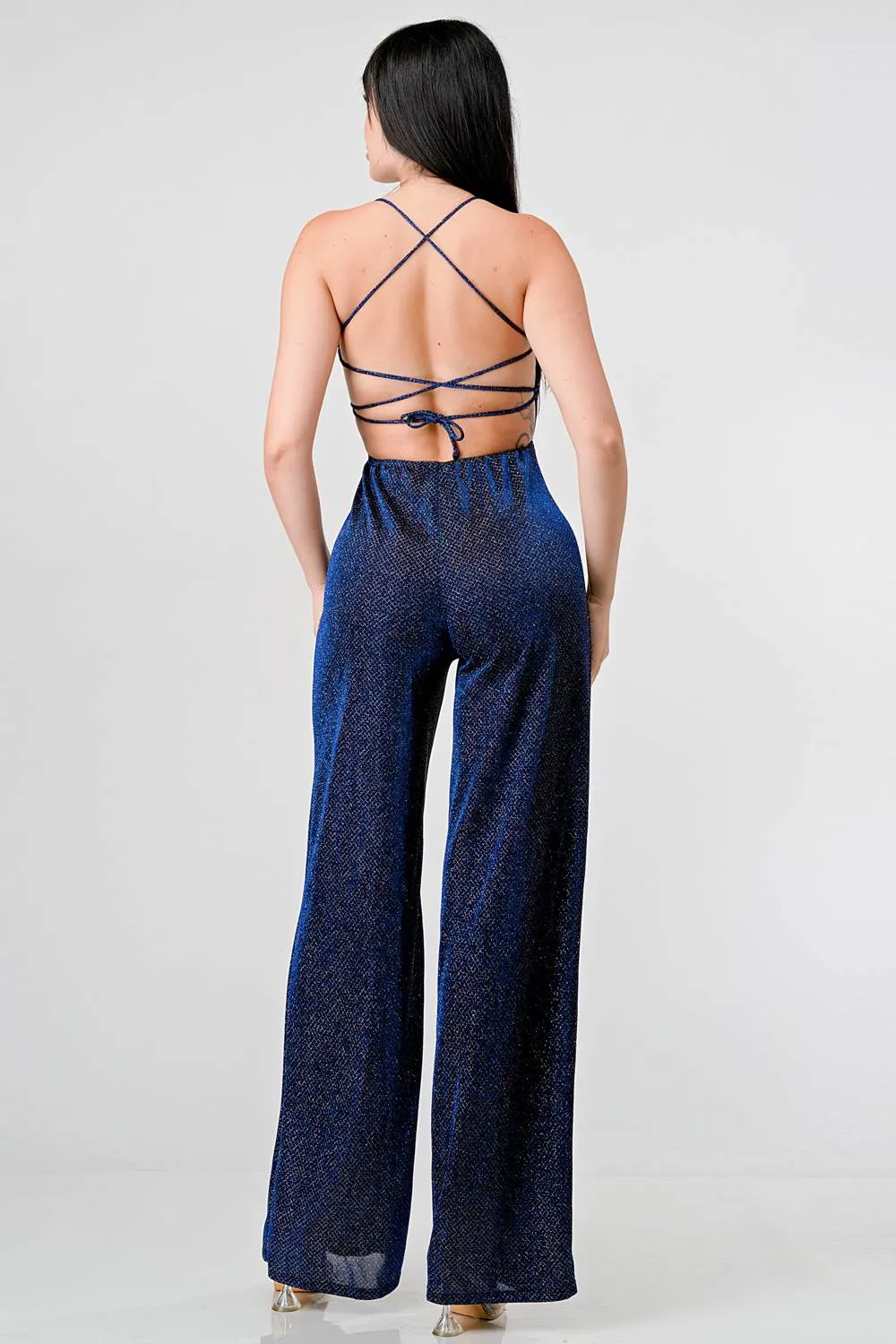 CLASSY NYLON GLITTER CROSSED BACK JUMPSUIT sold by privy product image thumbnail 4