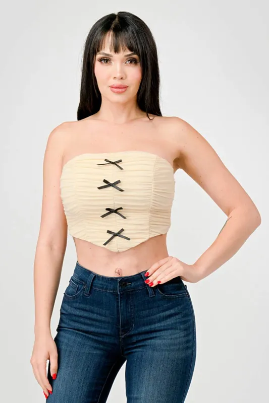 SEXY RUCHED MESH LITTLE BOWS DOWN DETAILS BUSTIER sold by privy