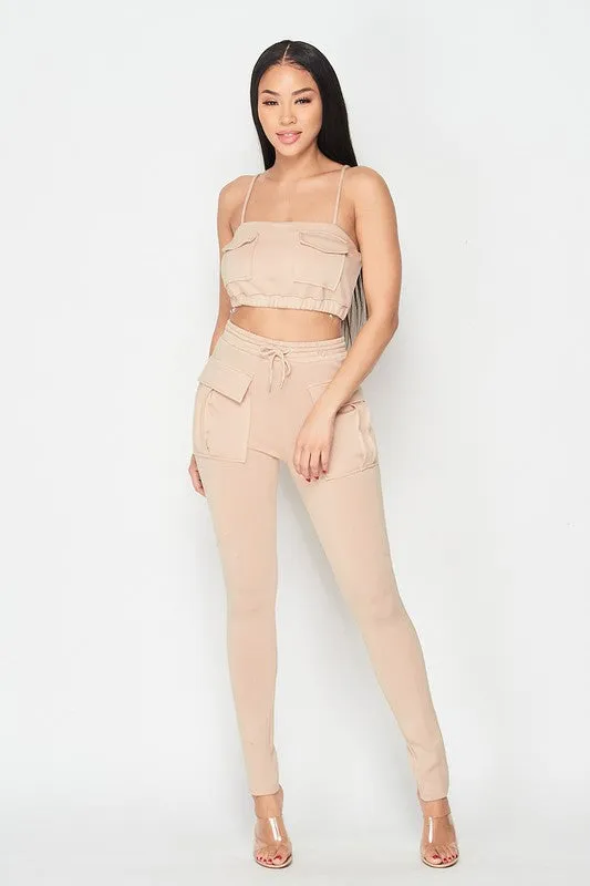 CROPPED CAMI AND JOGGERS SET WITH POCKET DETAILS sold by privy