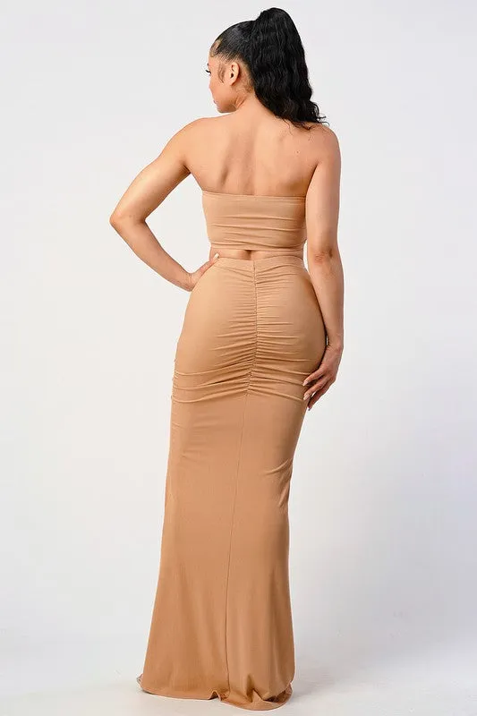 FRONT TIE BANDEAU TOP AND SIDE SLIT MAXI SKIRT SET sold by privy product image thumbnail 3