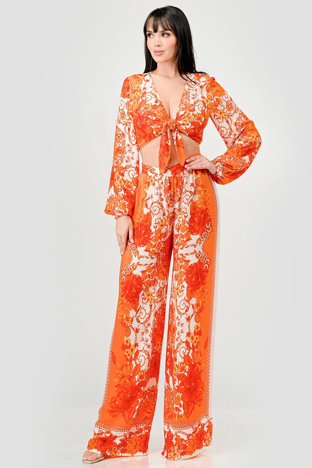 WOOLDOBBY KNOT TIE FRONT CROPPED TOP AND PANTS SET sold by privy product image thumbnail 4