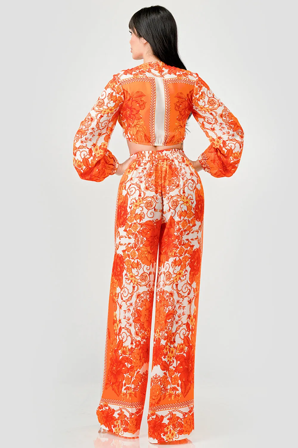 WOOLDOBBY KNOT TIE FRONT CROPPED TOP AND PANTS SET sold by privy product image thumbnail 3