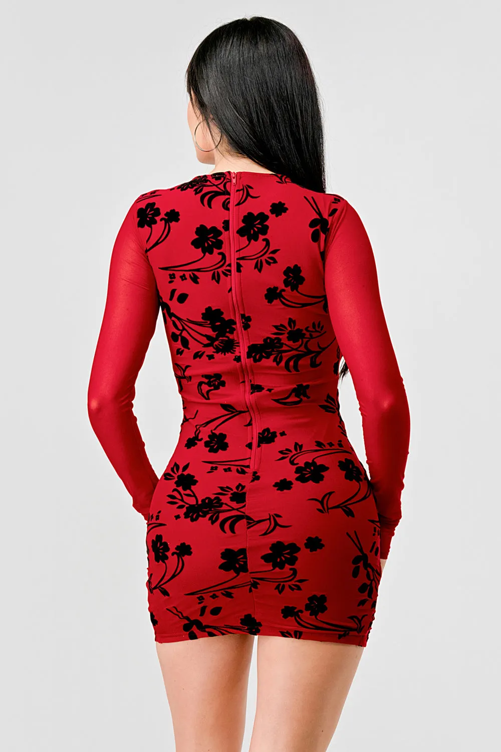 LUXE FLORAL VELVET FLOCKING MESH MINI DRESS sold by privy product image thumbnail 3