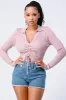 TRENDY FRONT SHIRRING DETAIL COLLARED KNIT TOP sold by privy