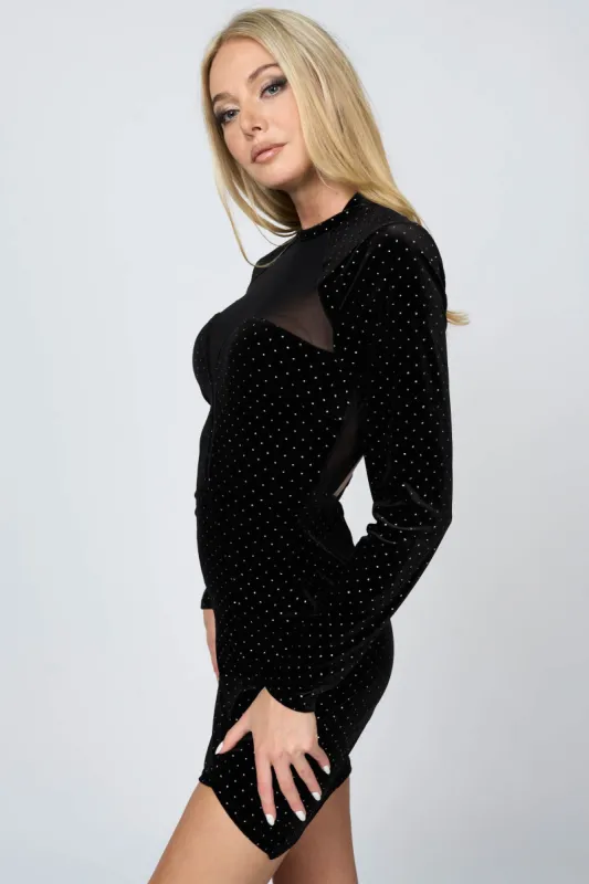 LUXE VELVET RHINESTONES SEE-THRU SHEER MINI DRESS sold by privy