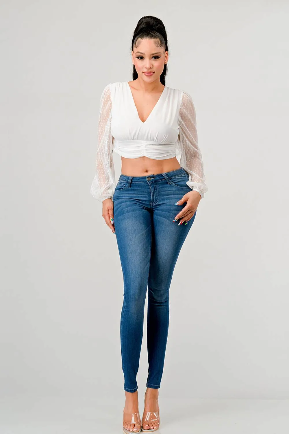 LUXE CHIFFON V-NECK RUFFLD OPEN BACK TIE CROP TOP sold by privy product image thumbnail 4