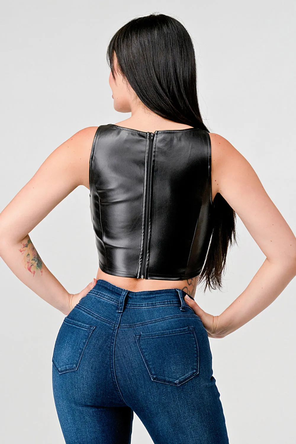 SEXY PLEATHER BACK ZIP CORSET CROP TOP sold by privy product image thumbnail 3