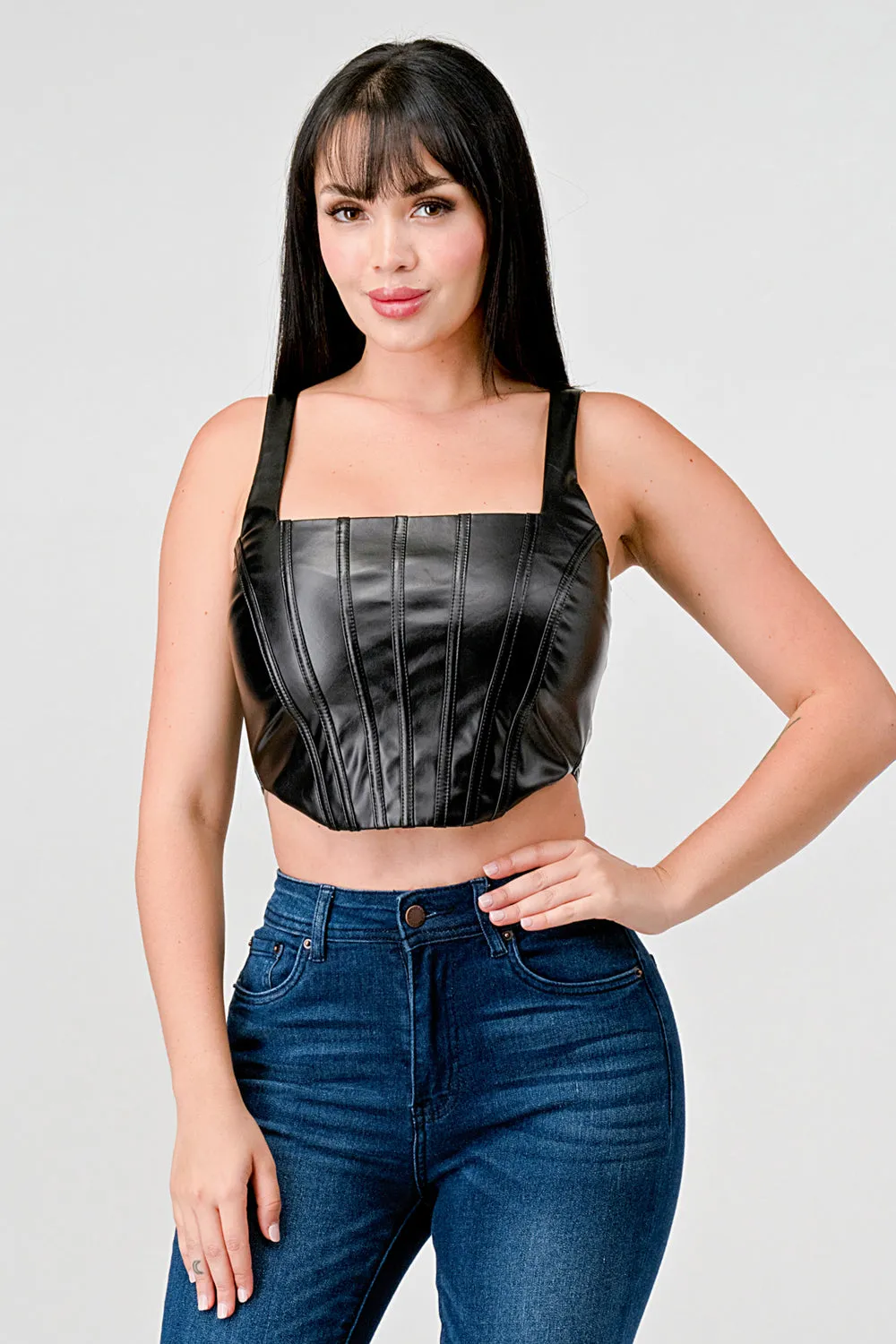 SEXY PLEATHER BACK ZIP CORSET CROP TOP sold by privy product image thumbnail 4