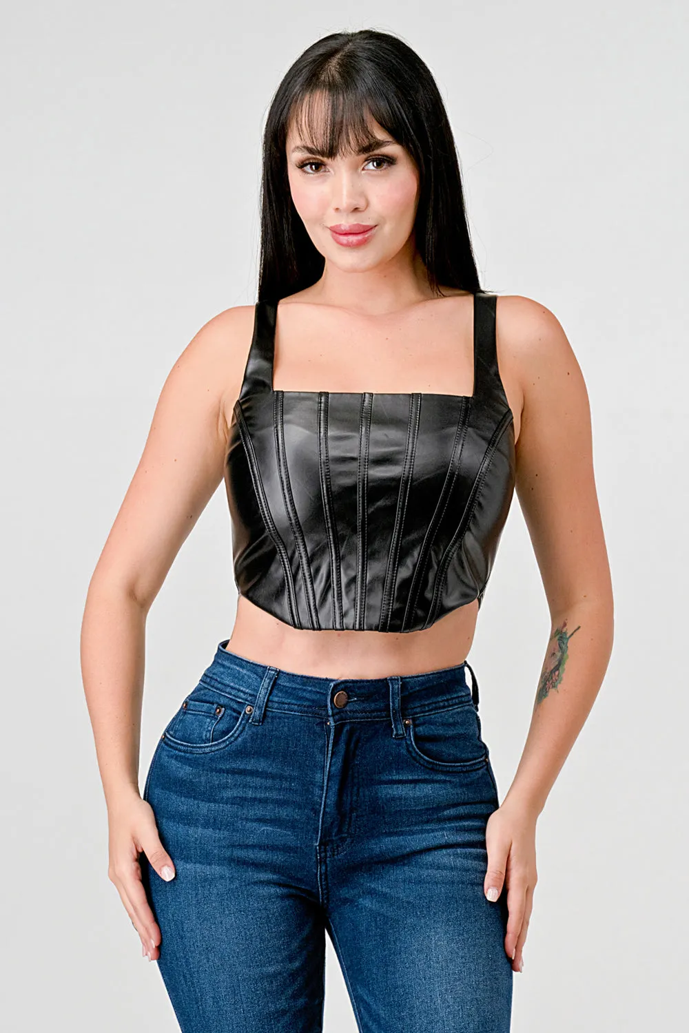 SEXY PLEATHER BACK ZIP CORSET CROP TOP sold by privy
