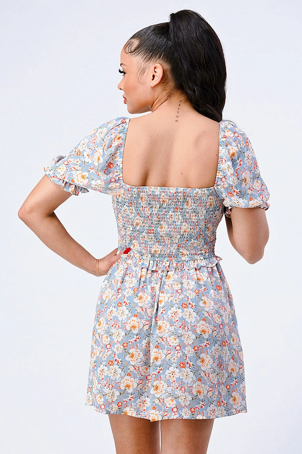 FLORAL SMOCKED SWEETHEART PUFF RUFFLED DRESS sold by privy product image thumbnail 4