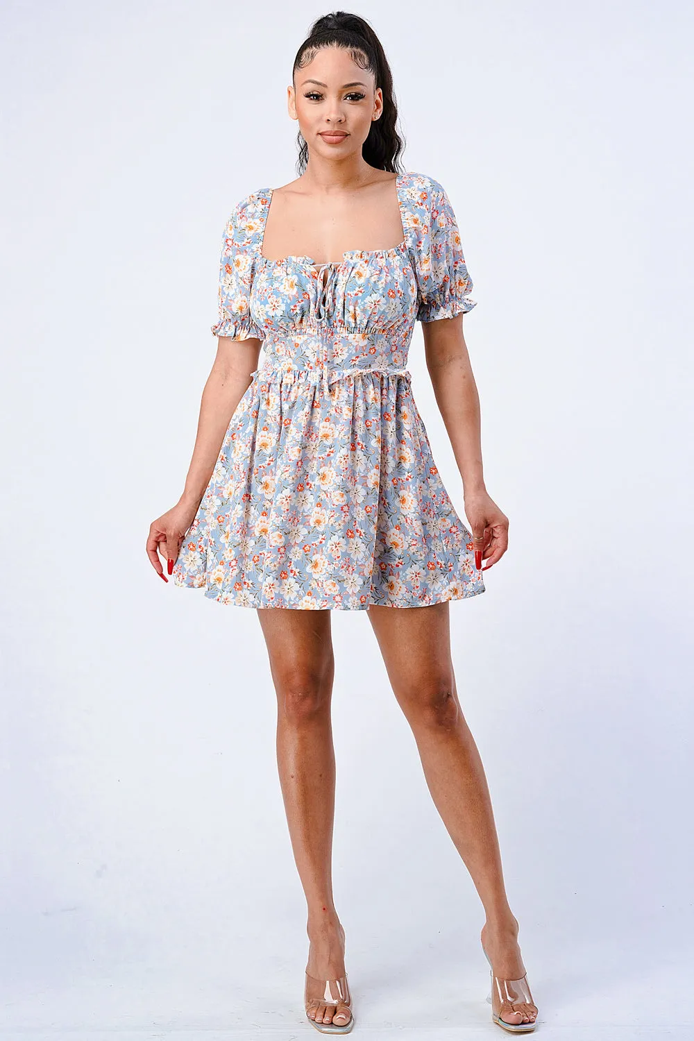 FLORAL SMOCKED SWEETHEART PUFF RUFFLED DRESS sold by privy product image thumbnail 5