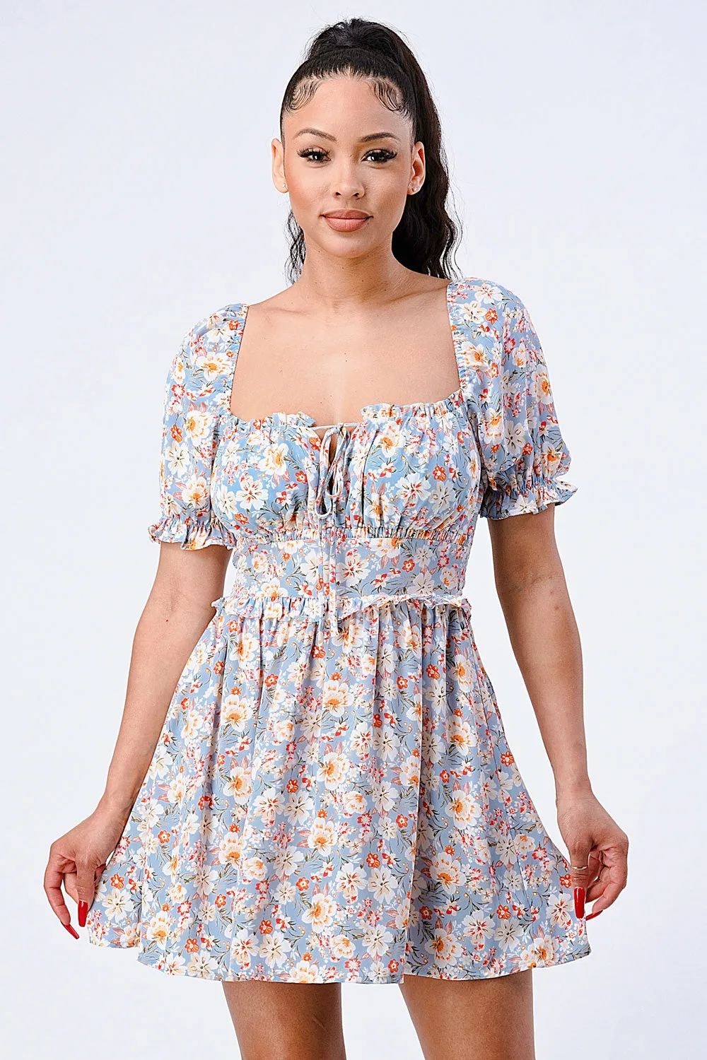 FLORAL SMOCKED SWEETHEART PUFF RUFFLED DRESS sold by privy product image thumbnail 2