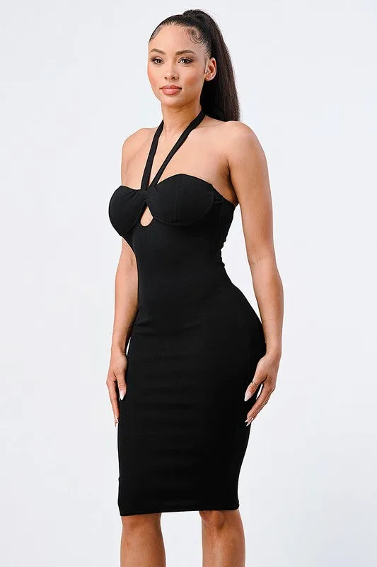 PD71820K-W / LUX RIB KEYHOLE NECKLACE STRAP BODYCON DRESS sold by privy product image thumbnail 2