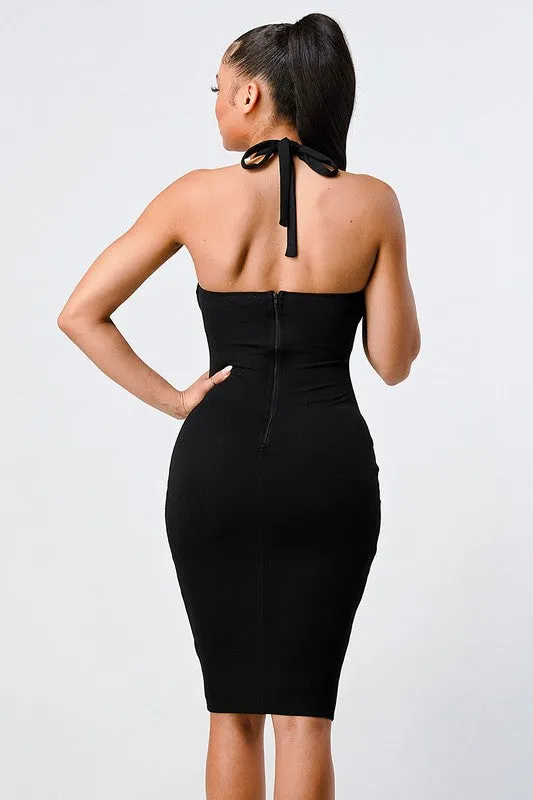 PD71820K-W / LUX RIB KEYHOLE NECKLACE STRAP BODYCON DRESS sold by privy product image thumbnail 3