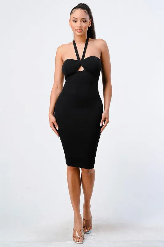 PD71820K-W / LUX RIB KEYHOLE NECKLACE STRAP BODYCON DRESS sold by privy product image thumbnail 4