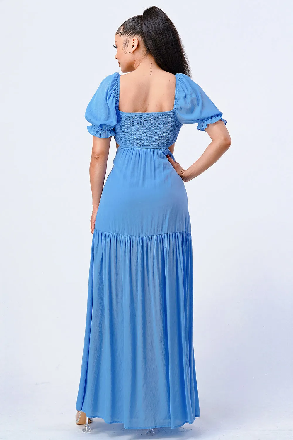 PD76007N-W / CHIC SWEETHEART SELF BELTED SIDE CUT MAXI DRESS sold by privy product image thumbnail 3