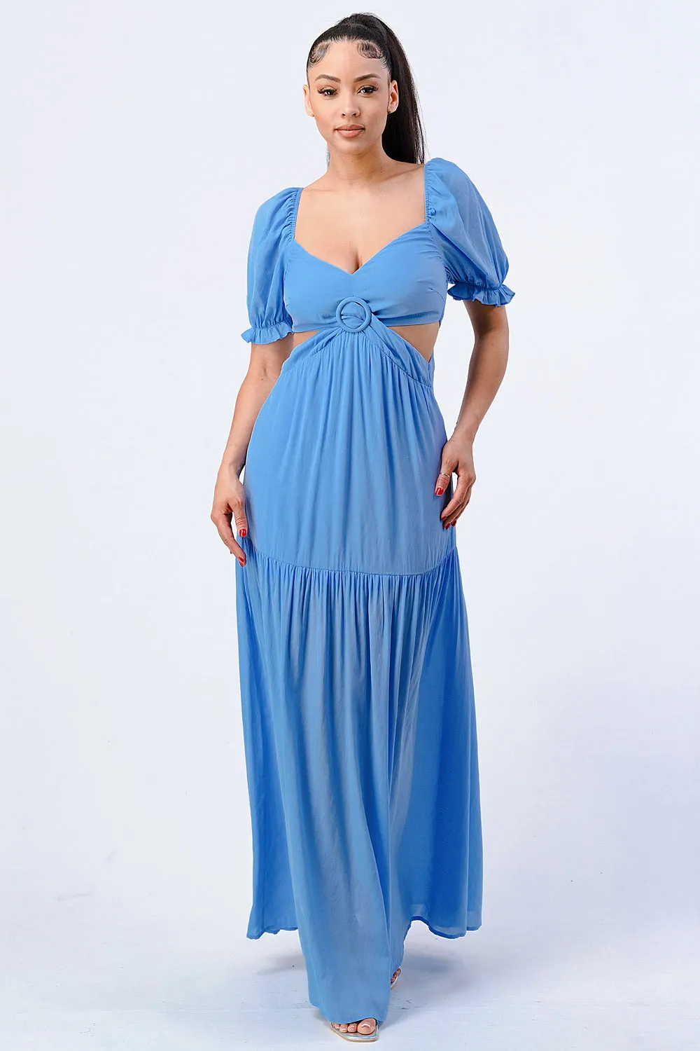 PD76007N-W / CHIC SWEETHEART SELF BELTED SIDE CUT MAXI DRESS sold by privy product image thumbnail 4
