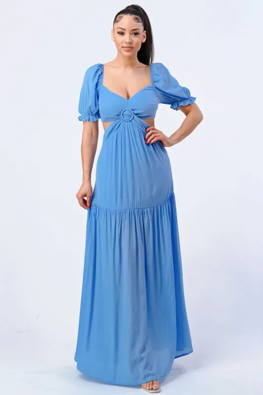 PD76007N-W / CHIC SWEETHEART SELF BELTED SIDE CUT MAXI DRESS sold by privy