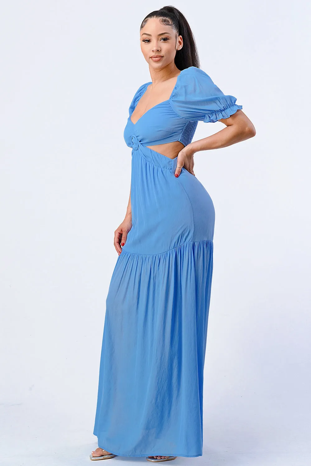 PD76007N-W / CHIC SWEETHEART SELF BELTED SIDE CUT MAXI DRESS sold by privy product image thumbnail 2