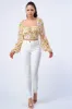 FLORAL SQUARE NECK SMOCKED LONG BUBBLE SLEEVES TOP sold by privy