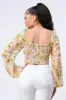 FLORAL SQUARE NECK SMOCKED LONG BUBBLE SLEEVES TOP sold by privy