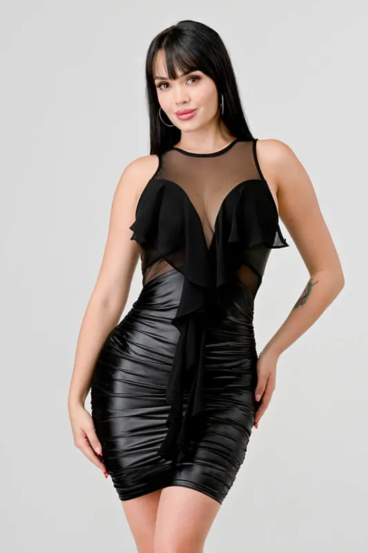 SEXY SHEER DRAPED RUFFLED COATING MINI DRESS sold by privy