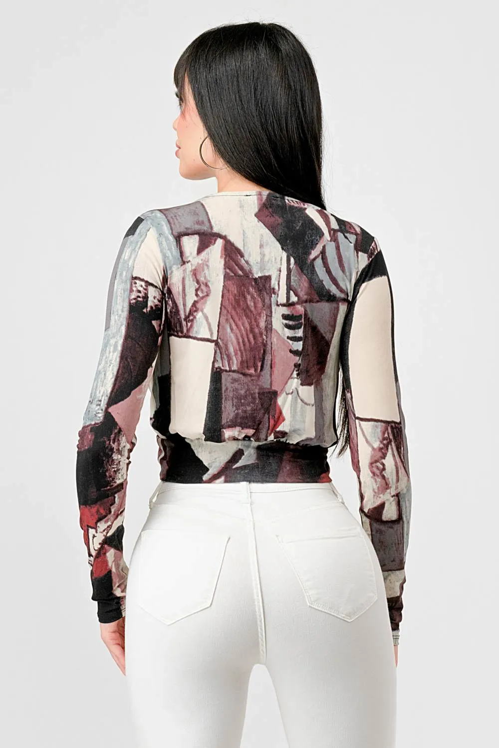 LUXE ABSTRACT ITY PRINT WRAP CROPPED BLOUSE TOP sold by privy product image thumbnail 3
