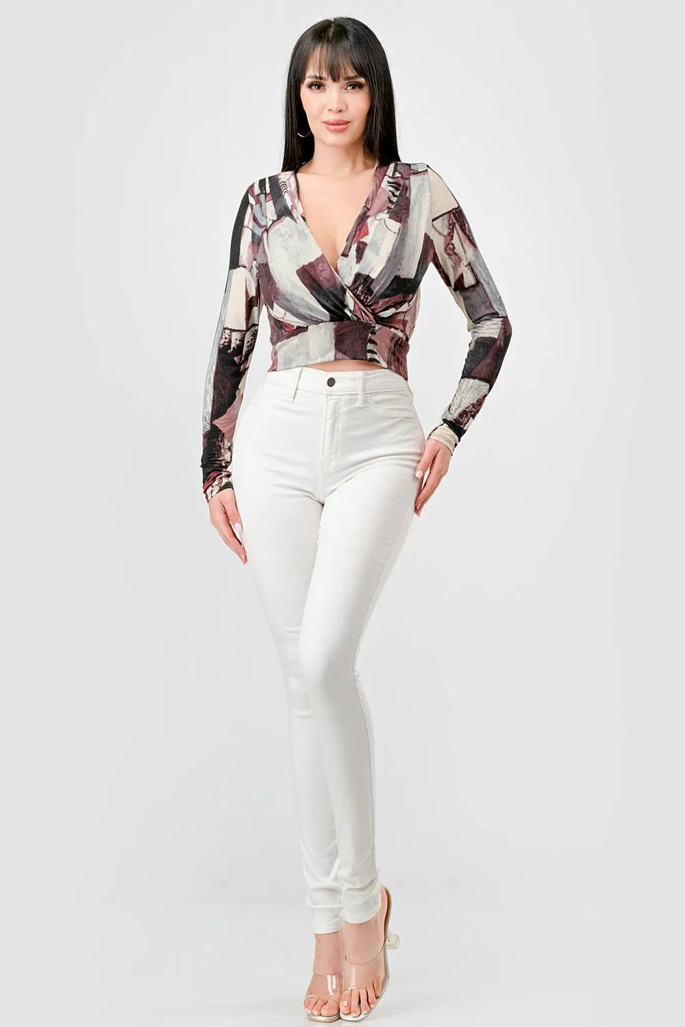 LUXE ABSTRACT ITY PRINT WRAP CROPPED BLOUSE TOP sold by privy product image thumbnail 4