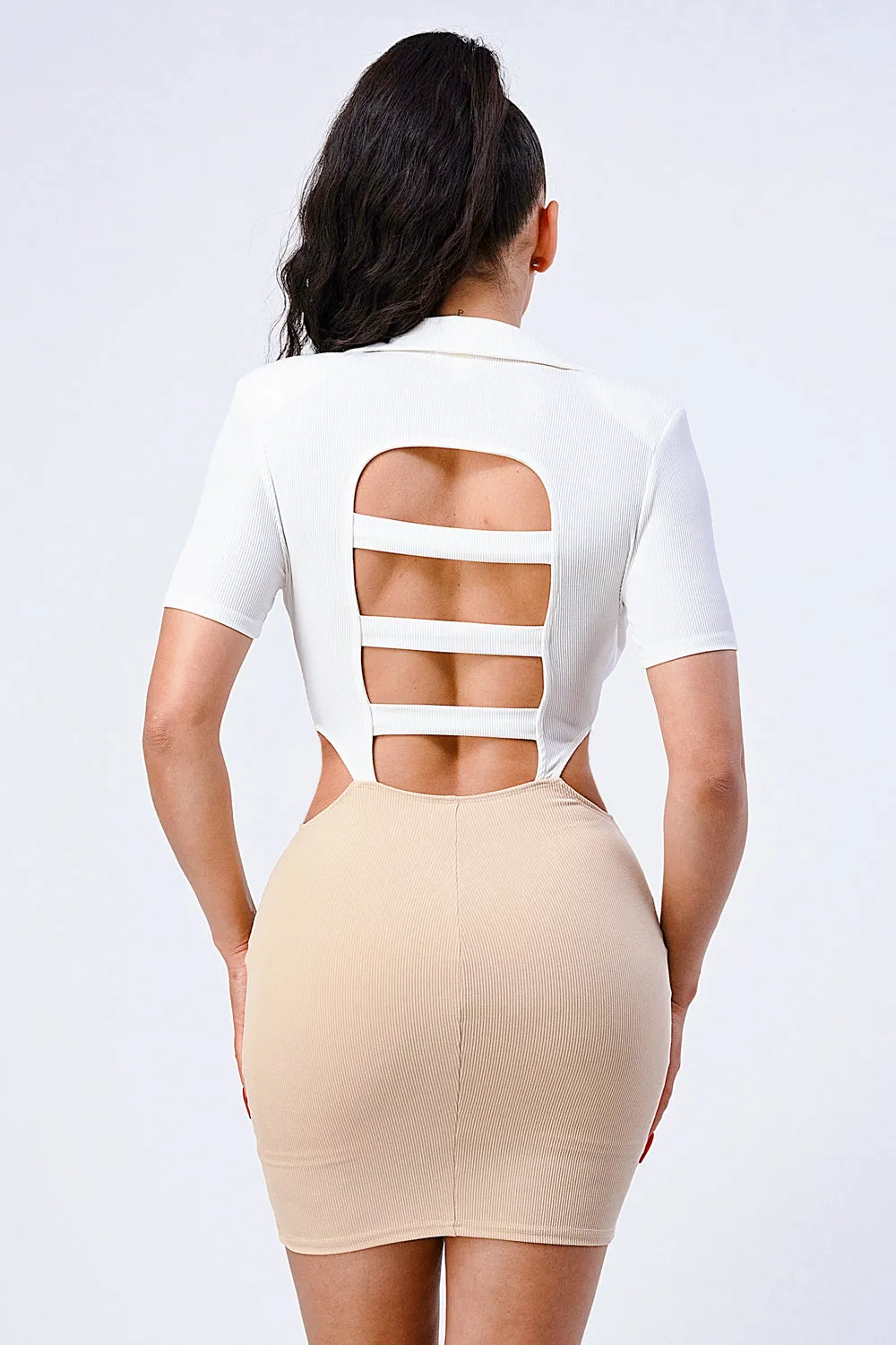 PD75906K-W / SEXY V-NECK BUCKLED COLOR BLOCK BODYCON DRESS sold by privy product image thumbnail 3
