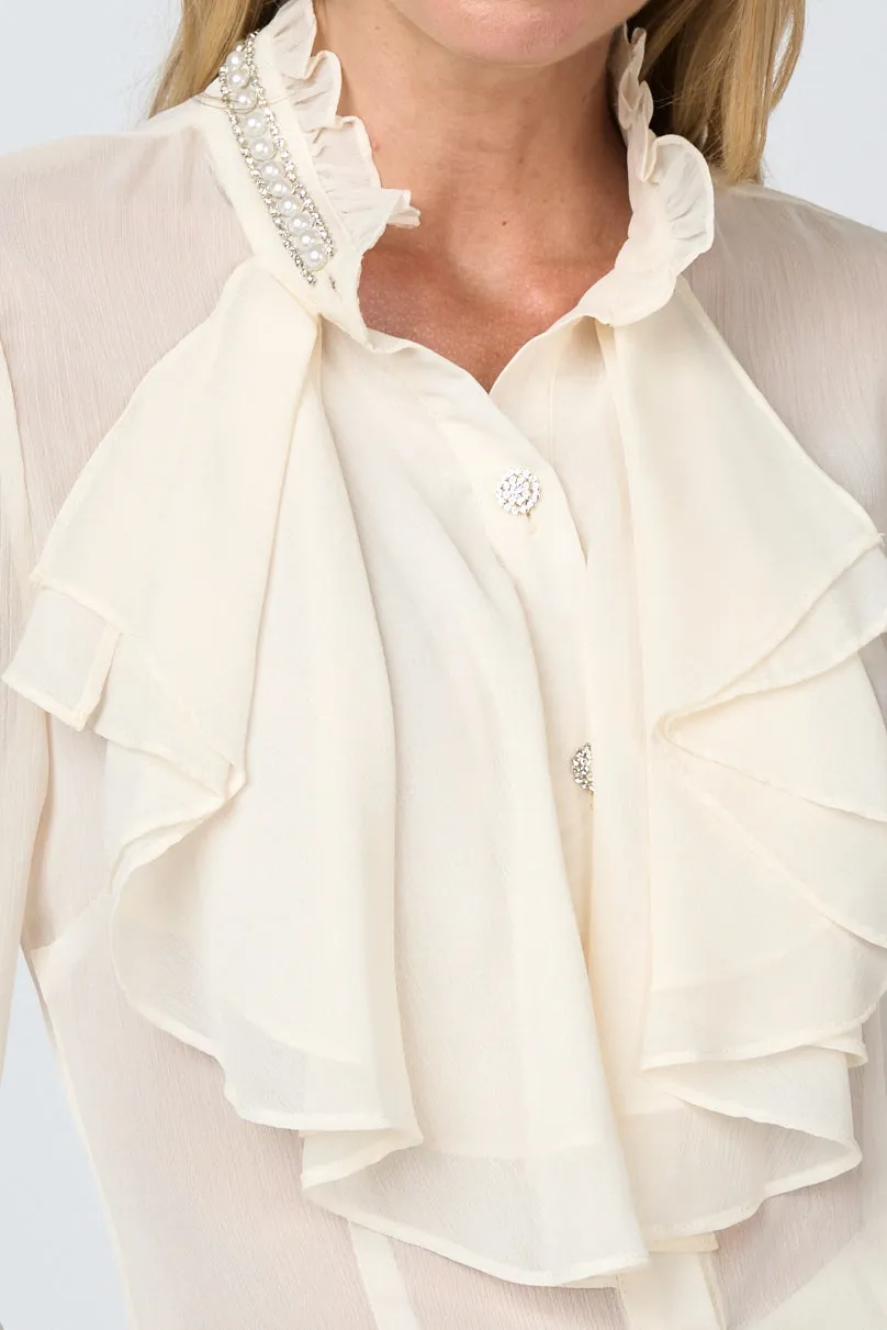 LUXE CHIFFON PEARL RHINESTONE TRIM COLLARED SHIRT sold by privy product image thumbnail 5