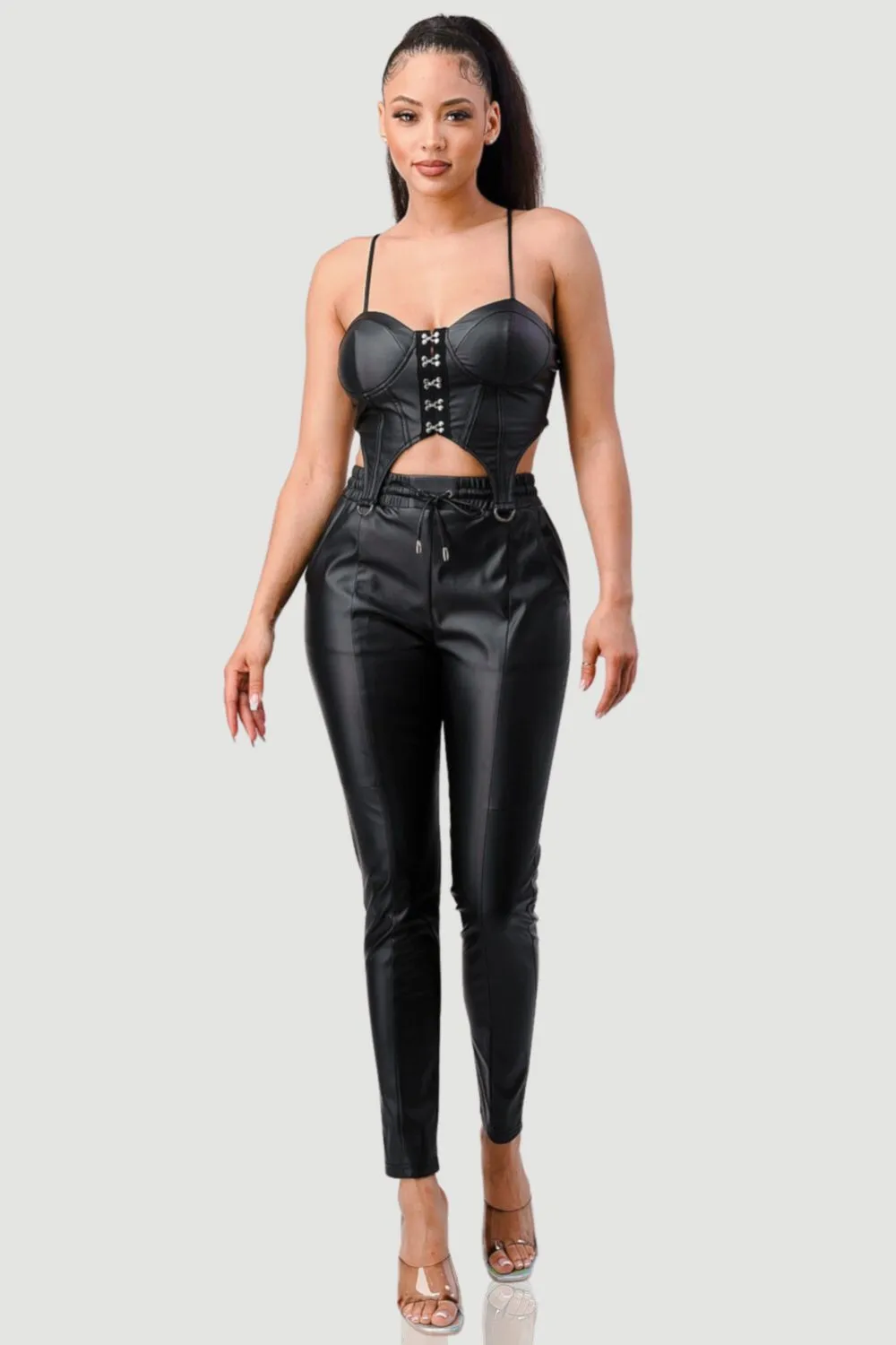 SEXY FAUX LEATHER CAMI HOOK CORSET BUSTIER TOP sold by privy product image thumbnail 5