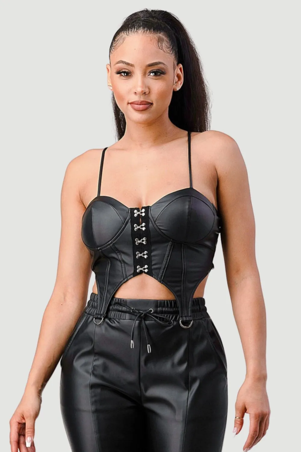 SEXY FAUX LEATHER CAMI HOOK CORSET BUSTIER TOP sold by privy product image thumbnail 2