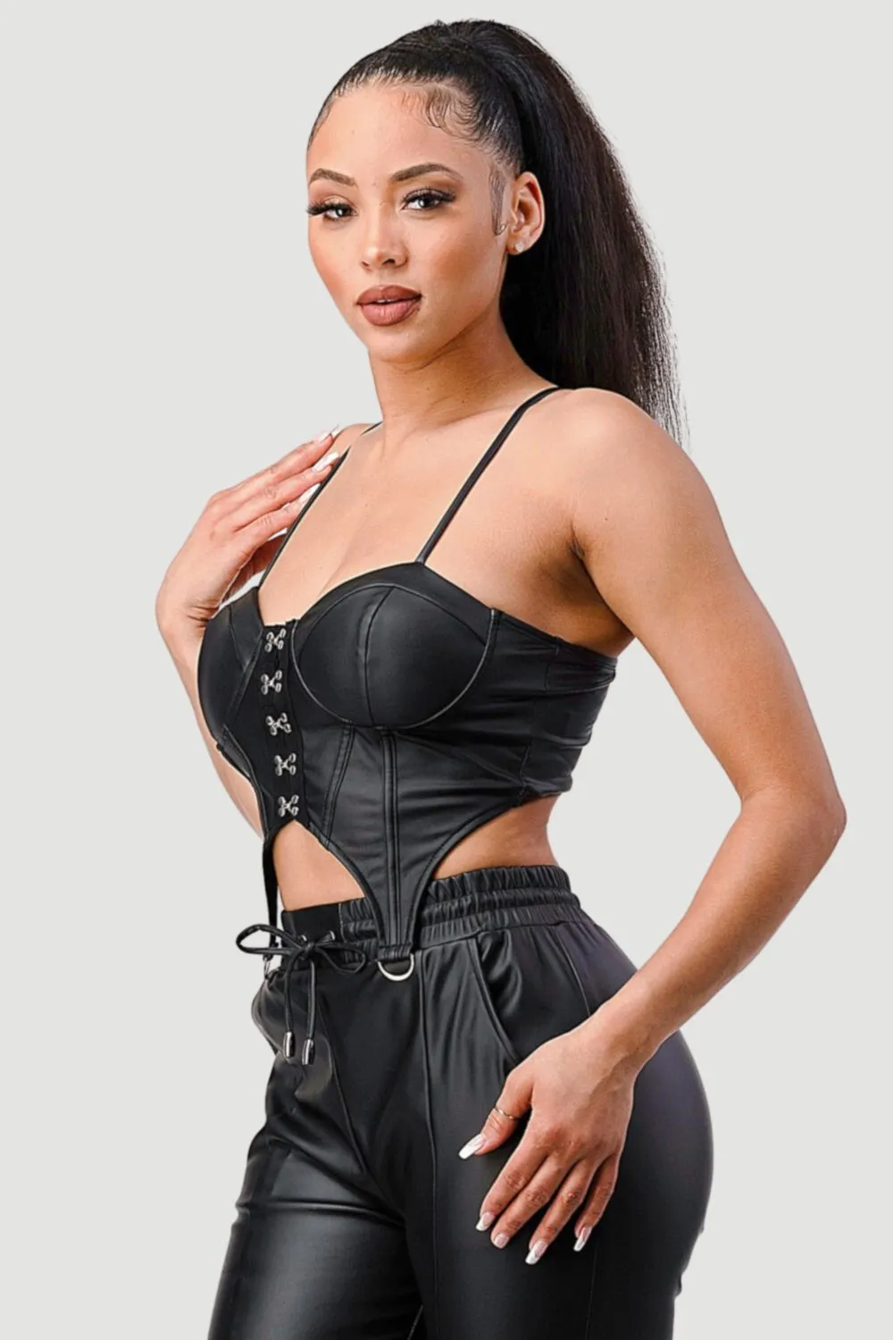 SEXY FAUX LEATHER CAMI HOOK CORSET BUSTIER TOP sold by privy product image thumbnail 3