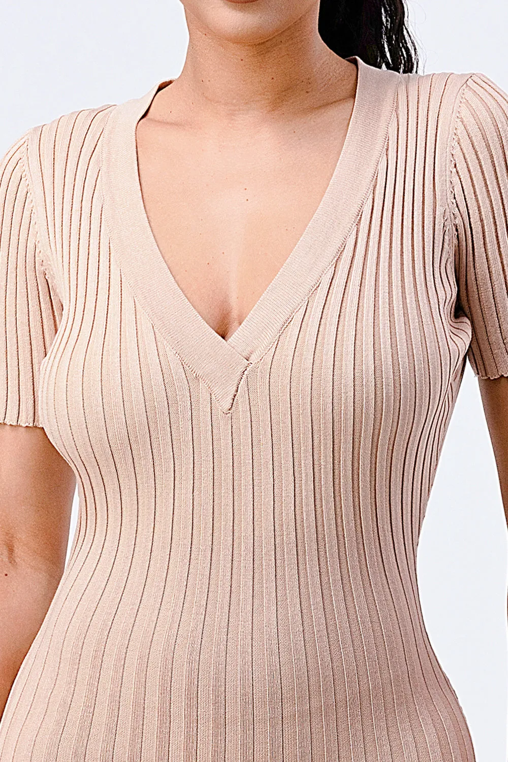 CHIC RIB KNIT V-NECK BODYCON MINI DRESS sold by privy product image thumbnail 5