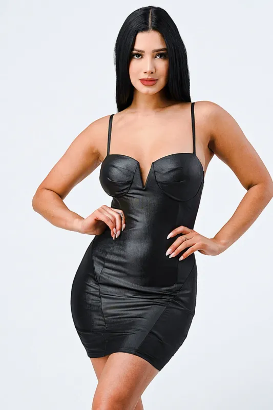 LUX SEXY STRETCH PU SWEETHEART BODYCON MINI DRESS sold by privy