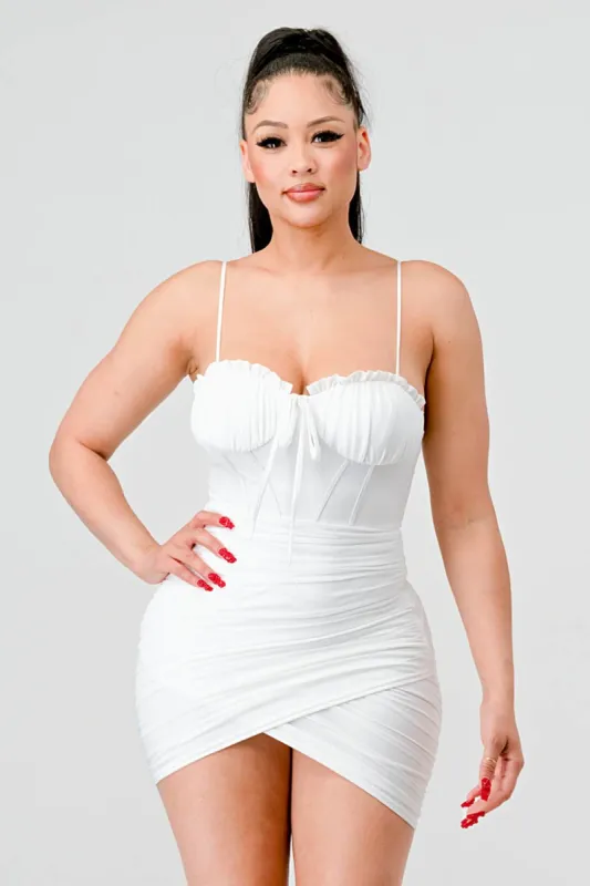 MESH RUFFLED SWEETHEART RUCHED BODYCON MINI DRESS sold by privy