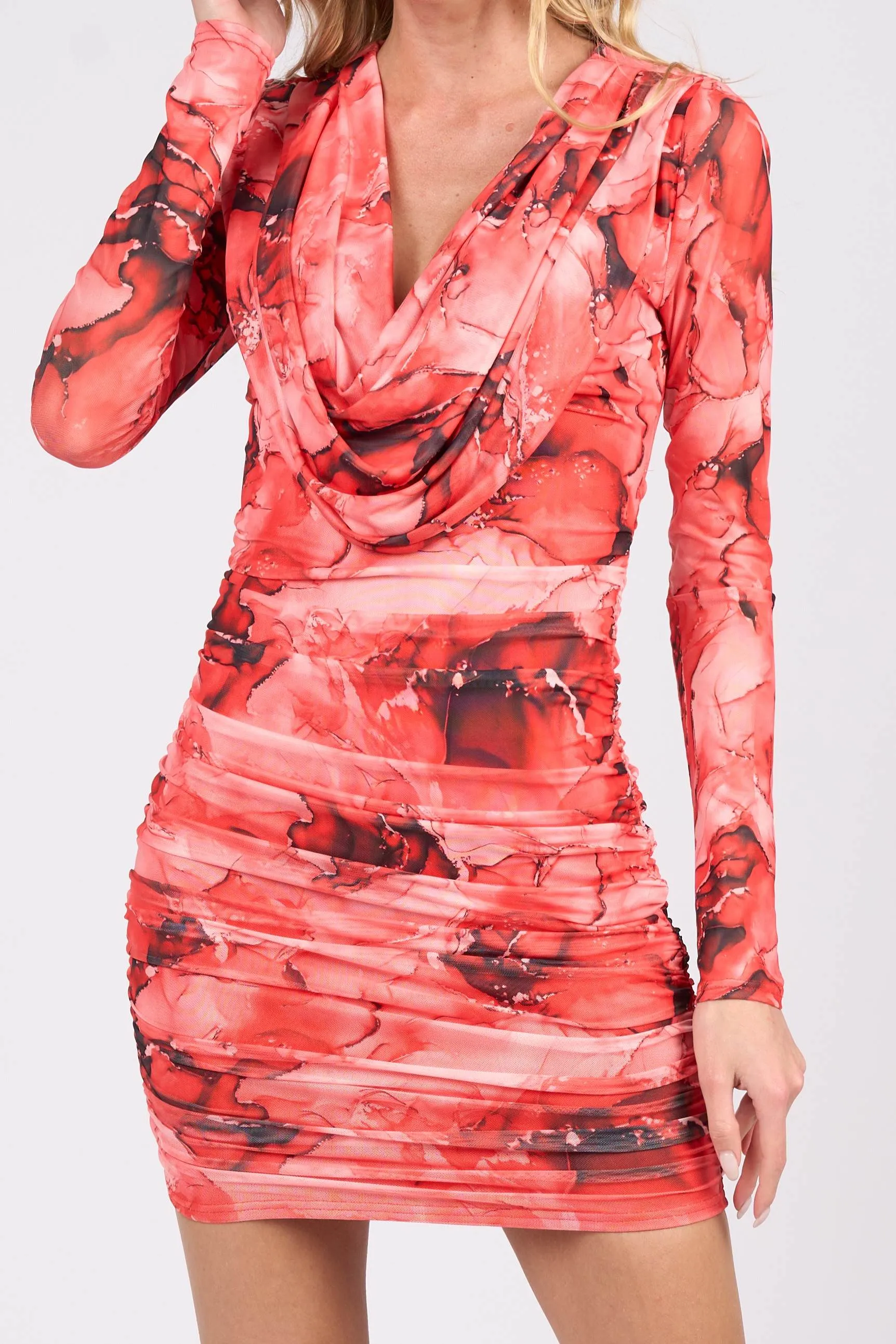 PD76415K-W / LUXE MARBLE MESH COWL NECK RUCHED MINI DRESS sold by privy product image thumbnail 5