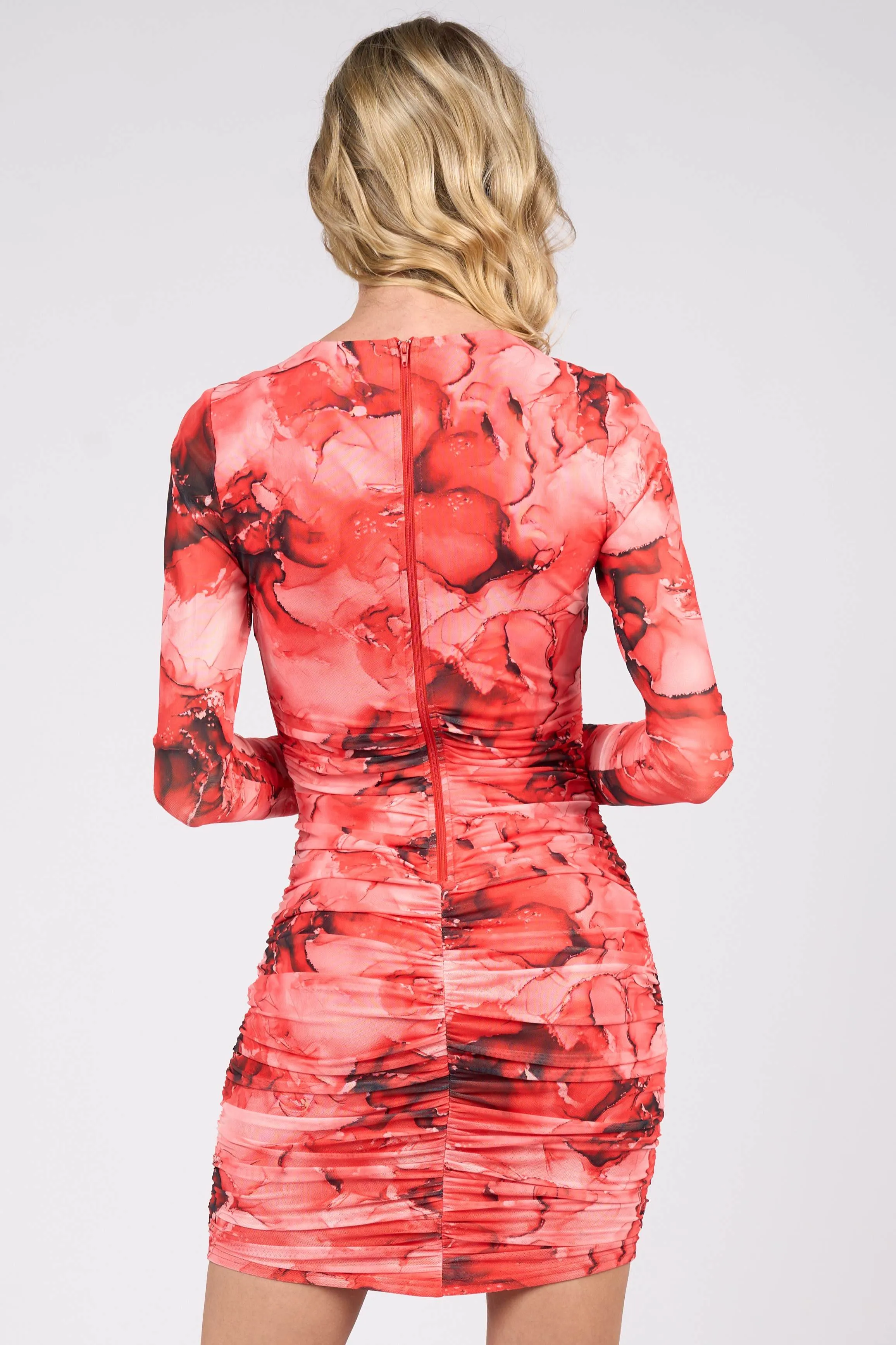 PD76415K-W / LUXE MARBLE MESH COWL NECK RUCHED MINI DRESS sold by privy product image thumbnail 3