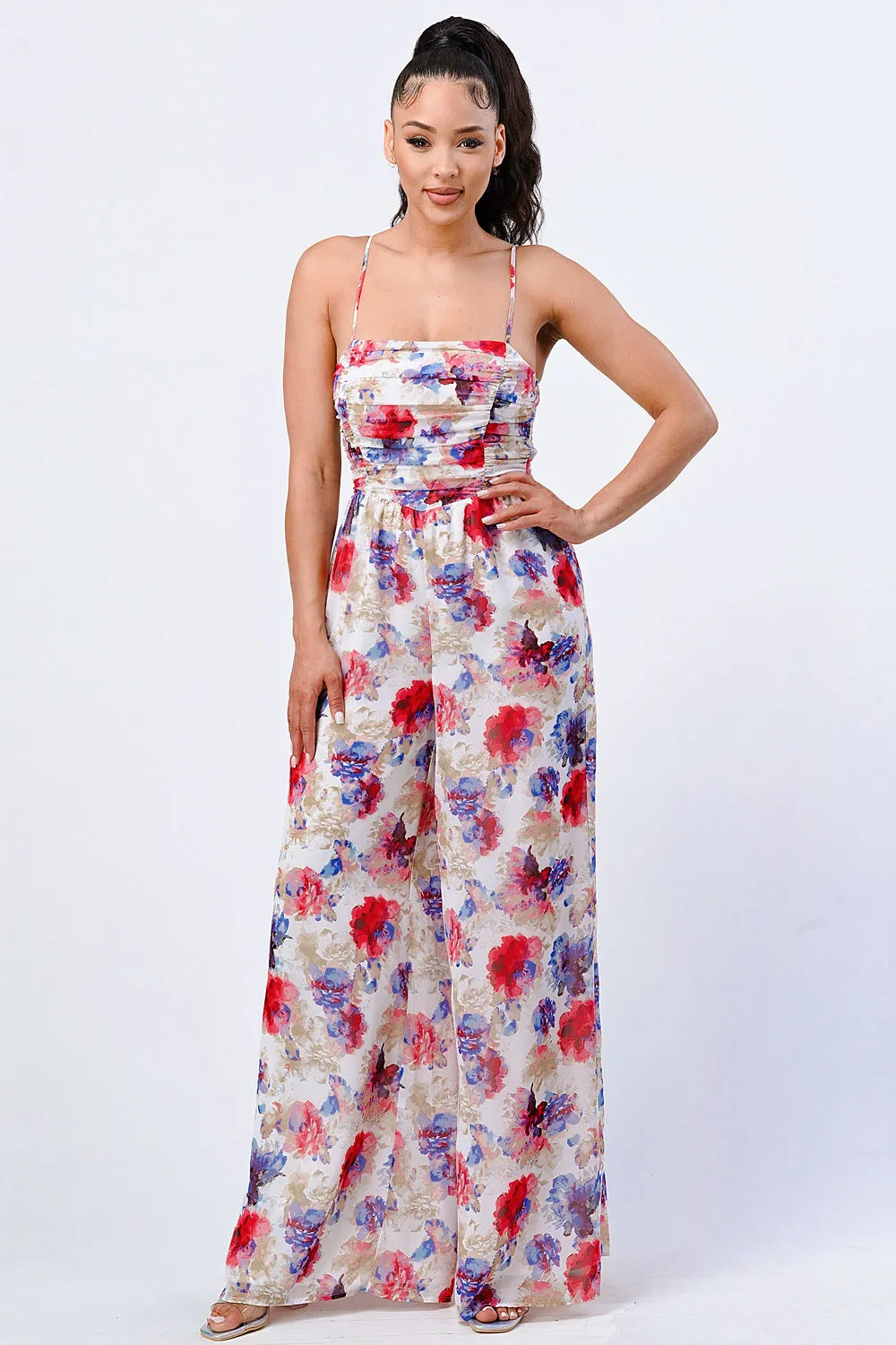 FLORAL CHIFFON SMOCKED RELAX FIT JUMPSUIT sold by privy product image thumbnail 4
