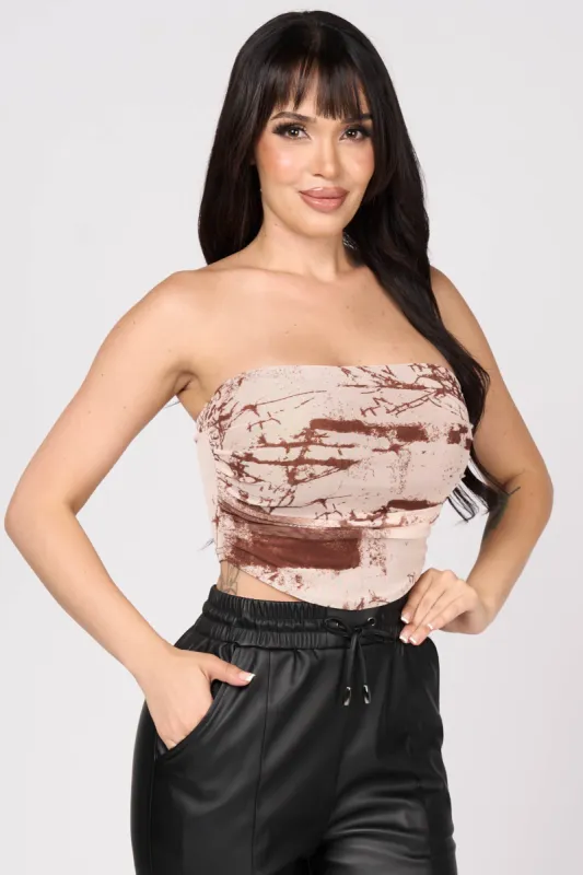 LUXE TIE DYE PRINT MESH STRAPLESS BUSTIER TUBE TOP sold by privy