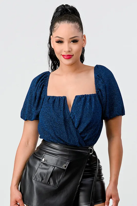 PT42330E-W / LUX METALIC LUREX KNIT GLITTER WIRED BUBBLE BODYSUIT sold by privy