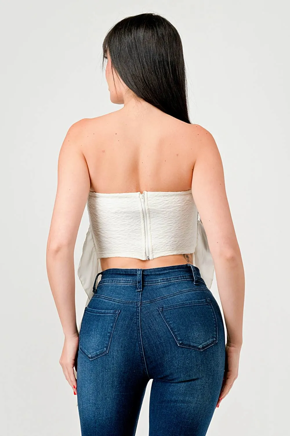 LUXE RUFFLED DRAPED FRINGE BUSTIER TUBE TOP sold by privy product image thumbnail 3