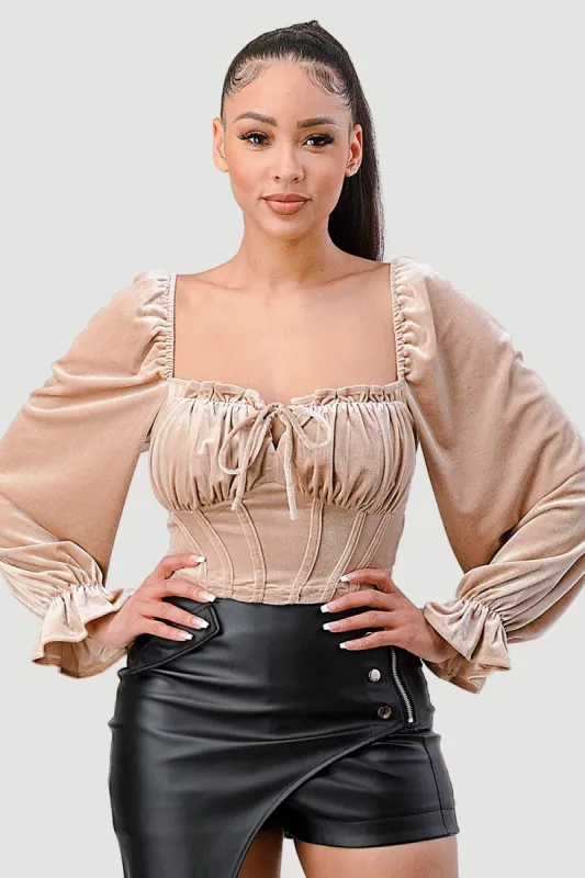LUXE VELVET SWEETHEART RUFFLED CROPPED TOP sold by privy
