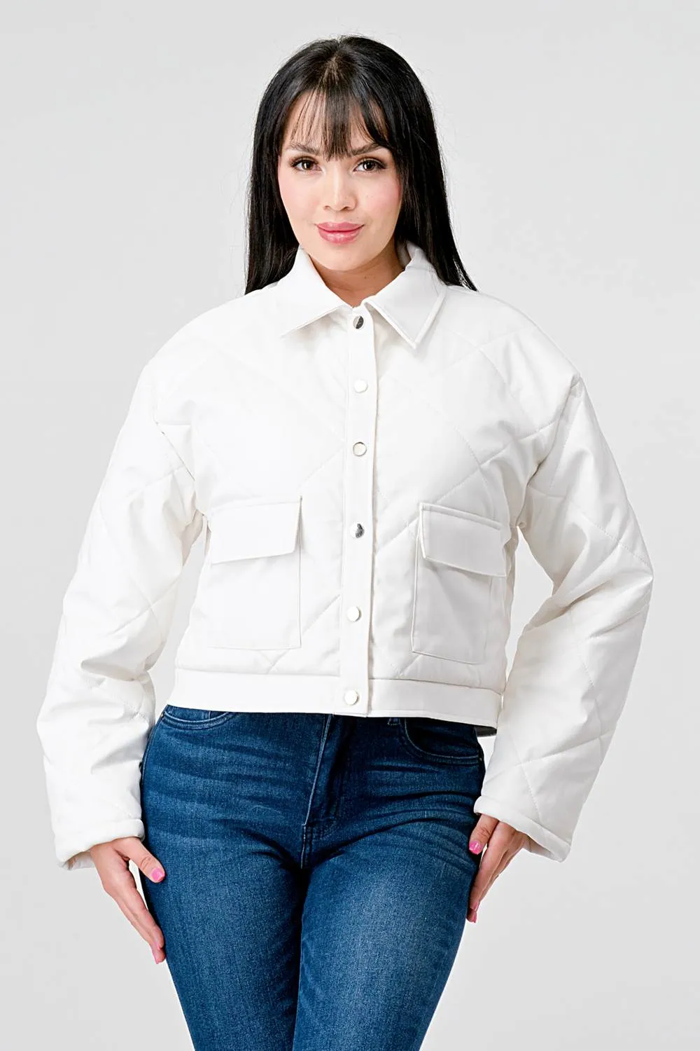 PLEATHER QULITED COLLARED LONG SLEEVE JACKET sold by privy product image thumbnail 4