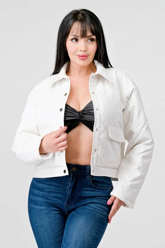 PLEATHER QULITED COLLARED LONG SLEEVE JACKET sold by privy