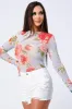 FLORAL PRINT SHEER MESH LONG SLEEVE BODYSUIT sold by privy