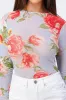 FLORAL PRINT SHEER MESH LONG SLEEVE BODYSUIT sold by privy