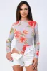 FLORAL PRINT SHEER MESH LONG SLEEVE BODYSUIT sold by privy