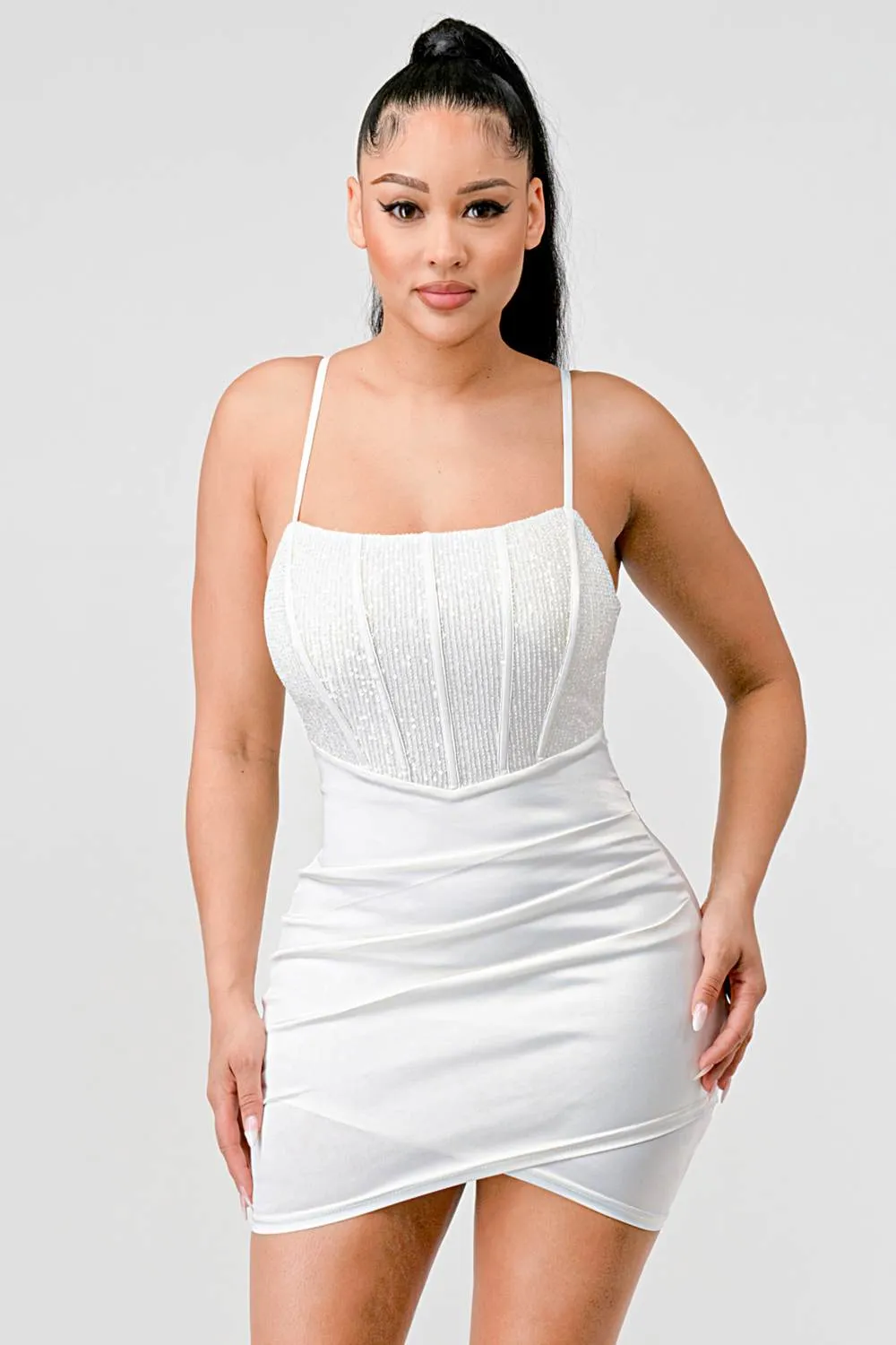 LUXE SEQUINS CONTRAST SLEEVELESS TULIP MINI DRESS sold by privy product image thumbnail 2